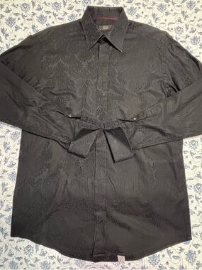 Eton men’s black jacquard paisley size 16 neck dress or formal shirt French cuff